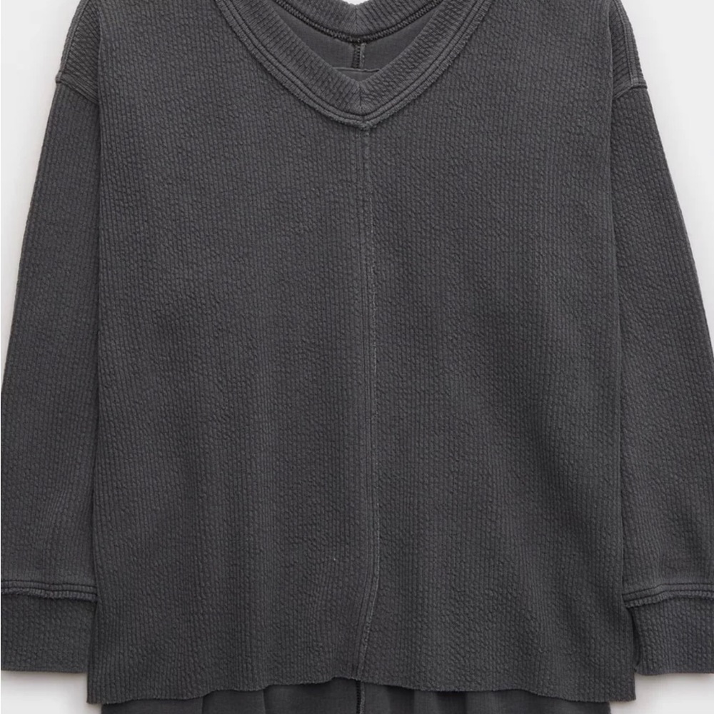 COPY - NWT Aerie Grey V Neck Oversized Wonder Texture Sweatshirt Sz Large